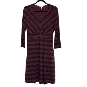 Soma Plum Jersey Knit Dress V Neck 3/4 Sleeve Fit Flare M